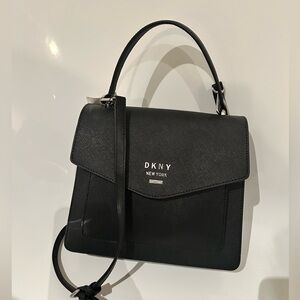 NWT DKNY NEW YORK Real Leather Elegant Women Black Satchel